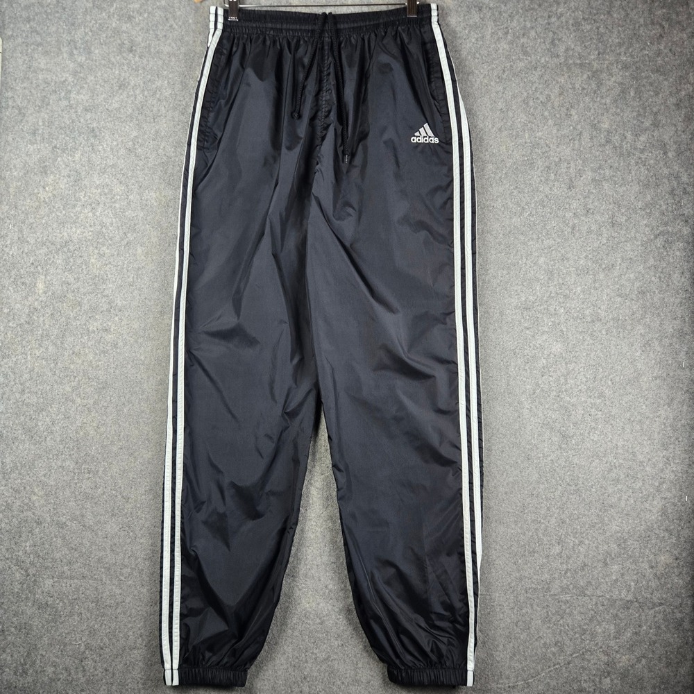Vintage Adidas Track Pants Mens XL Black 3 Stripe Windbreaker Nylon 90s Sporty